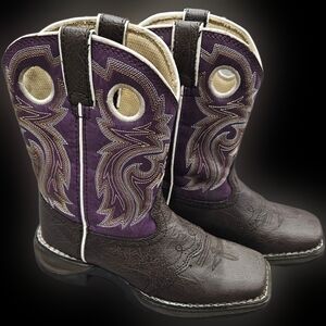 EUC Durango Kids Western Cowboy Cowgirl Riding Boots in Purple and Brown Size 2